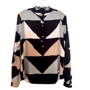 Mara Hoffman Neutral Color Block Geometric Long Sleeve Blouse size Medium